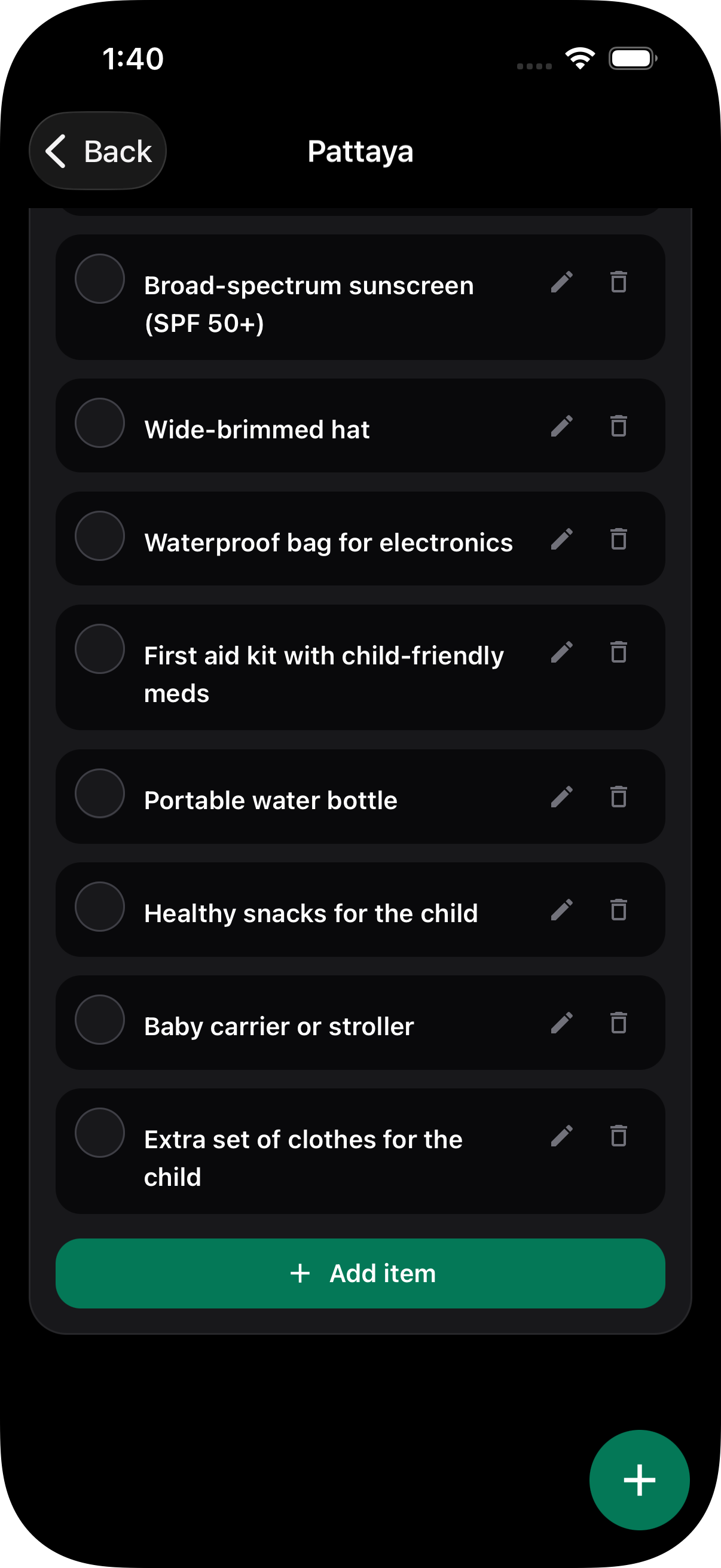 MestoGo generated checklist for a family trip to Pattaya